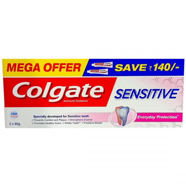 Colgate Sensitive Everyday Protection Anticavity Toothpaste (Mega Offer Save Rs 140) 2 x 80 g