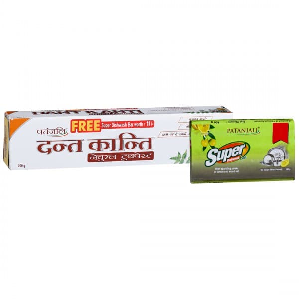 Patanjali Dant Kanti Natural Toothpaste (Free Patanjali Super Dishwash Bar 160 g) 200 g