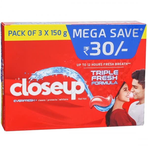 Closeup Ever Fresh+ Red Hot Toothpaste (Mega Save Rs 30) 3 x 150 g