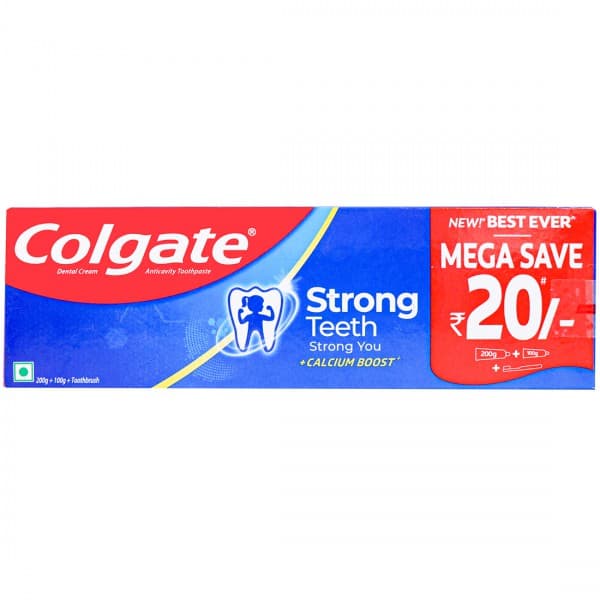 Colgate Strong Teeth Toothpaste (1 x 200 g + 1 x 100 g + Toothbrush + Mega Save Rs 20) 300 g