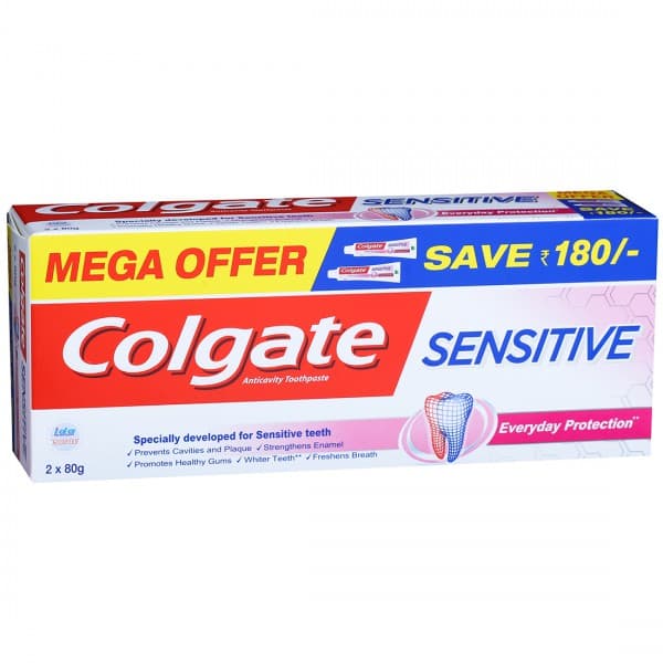 Colgate Sensitive Everyday Protection Anticavity Toothpaste (Mega Offer Save Rs 180) 2 x 80 g