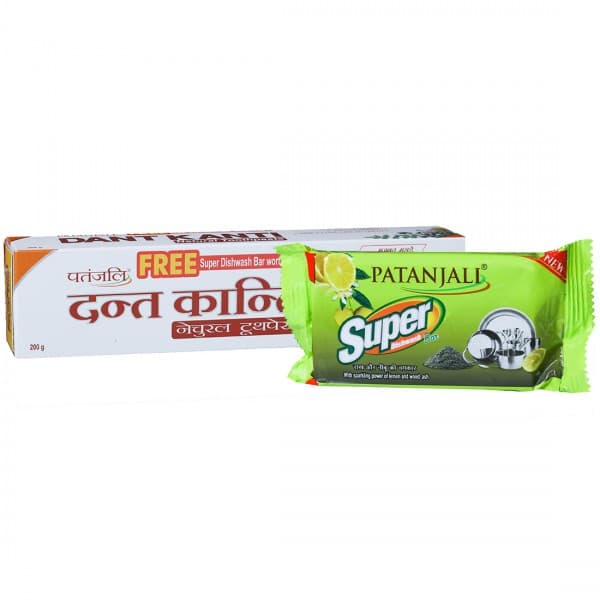 Patanjali Dant Kanti Natural Toothpaste (Free Patanjali Super Dishwash Bar 145 g) 200 g
