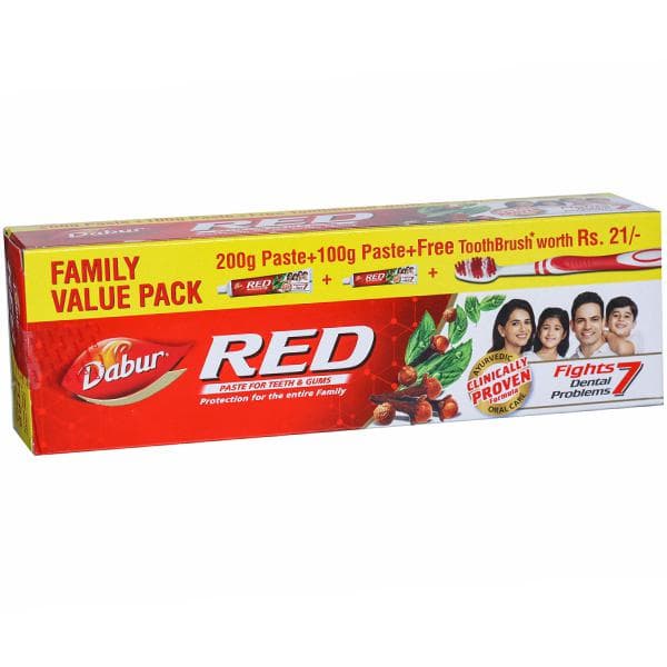 Dabur Red Tooth Paste (1 x 200 g + 1 x 100 g + Free Toothbrush) 300 g