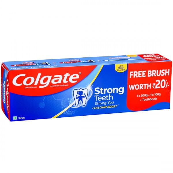 Colgate Strong Teeth Toothpaste (1 x 200 g + 1 x 100 g + Free Toothbrush) 300 g