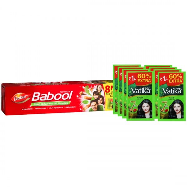 Dabur Babool Toothpaste (Free Dabur Vatika Health Shampoo Sachets 8 x 6.24 ml) 175 g