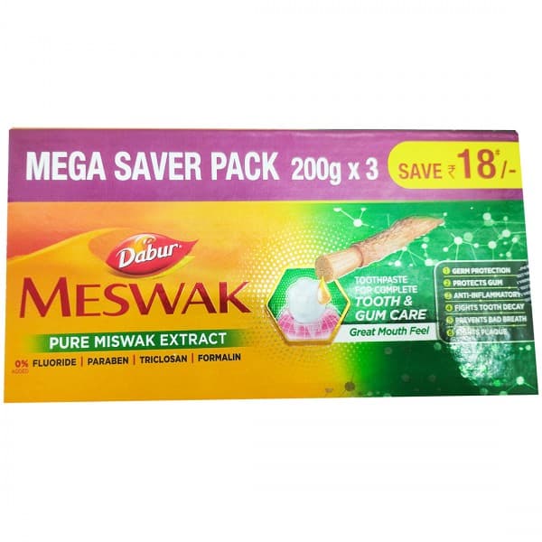 Dabur Meswak Complete Tooth & Gum Care Toothpaste (Mega Saver Pack Save Rs 18) 3 x 200 g
