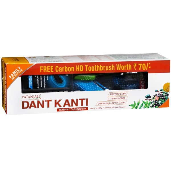 Patanjali Dant Kanti Natural Toothpaste (Free Carbon HD Toothbrush) 200 g + 100 g
