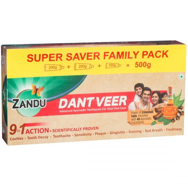 Zandu Dantveer Advanced Ayurvedic Toothpaste (200 + 200 + 100 g) 500 g
