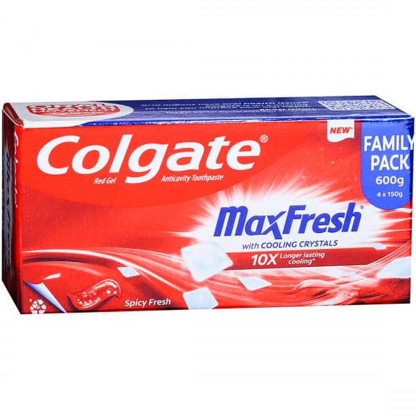 Colgate MaxFresh Anticavity Red Gel Toothpaste Spicy Fresh Family Pack 4 x 150 g