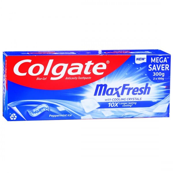 Colgate MaxFresh Anticavity Blue Gel Toothpaste Peppermint Ice (Mega Saver) Pack Of 2 x 150 g