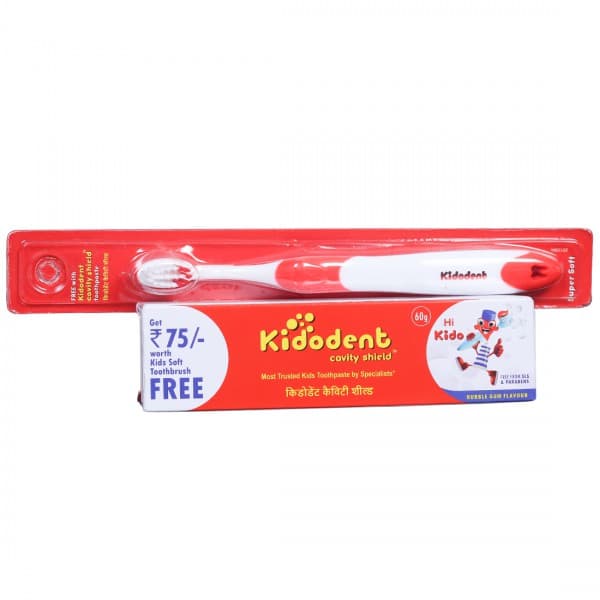 Kidodent Cavity Shield Bubble Gum Flavour Toothpaste (Free Kids Soft Toothbrush) 60 g