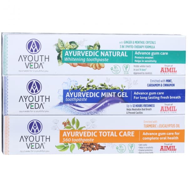 Ayouthveda Ayurvedic Natural Whitening & Mint Gel & Total Care 360 Toothpaste Combo Pack Of 3 x 100 g