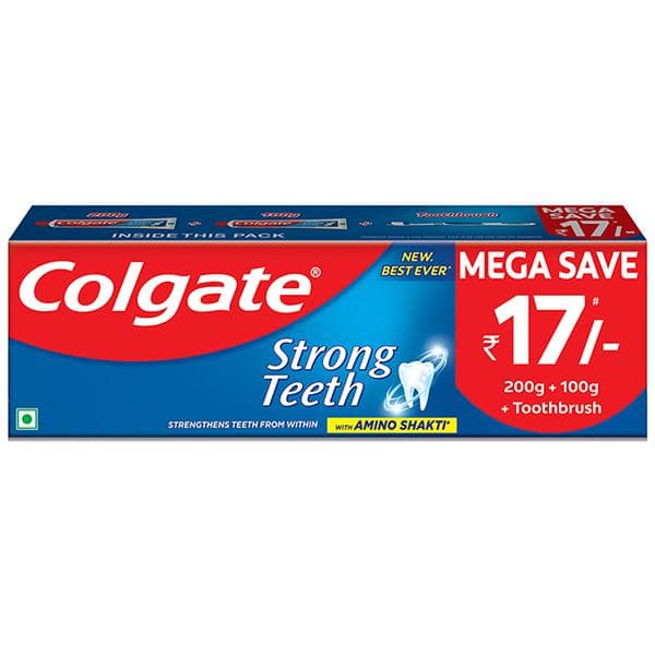 Colgate Strong Teeth Toothpaste (1 x 200 g + 1 x 100 g + Toothbrush + Mega Save Rs 17) 300 g