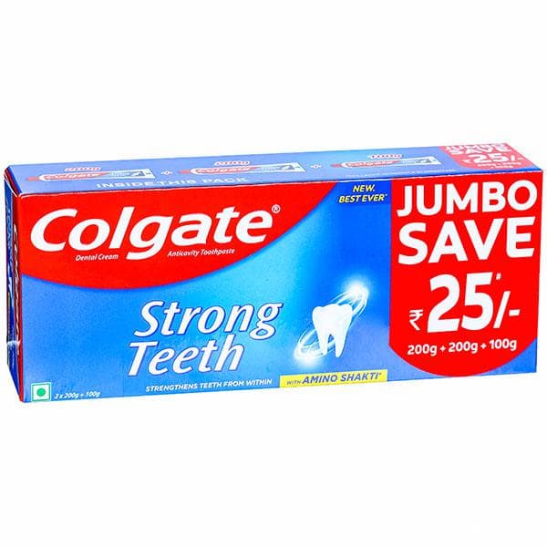 Colgate Strong Teeth Toothpaste (Jumbo Save Rs-25) (2 x 200 g + 100 g)