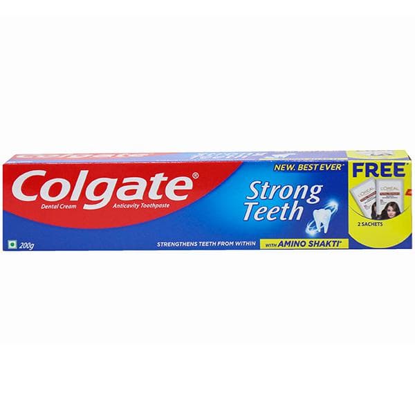 Colgate Strong Teeth Toothpaste (Free Loreal Paris Total Repair Shampoo 2 x 9 ml) 200 g