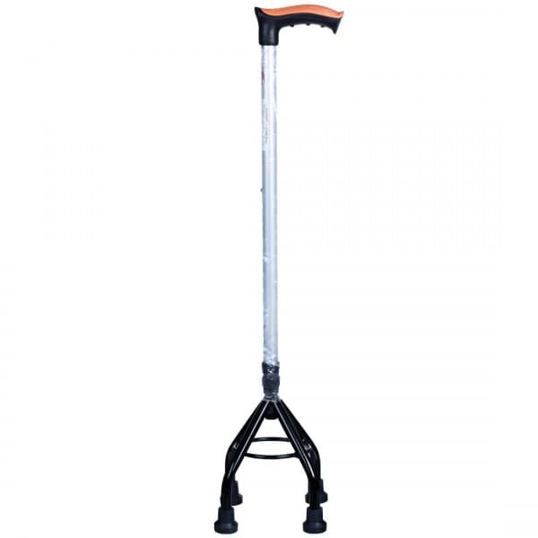 Flamingo Quadripod Metal High Base Walking Stick Silver & Black Universal