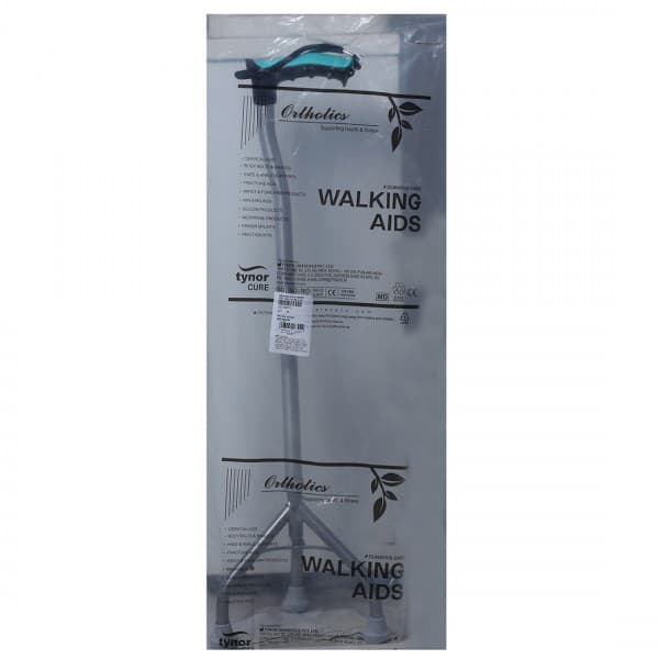 Tynor Cure Orthotics Walking Aids Stick Silver Tripod Universal (74.5-98.5 cm)