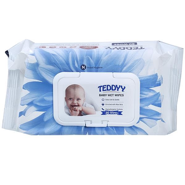 Teddyy Baby Wet Wipes with Lid (15 cm x 20 cm) Pack Of 80