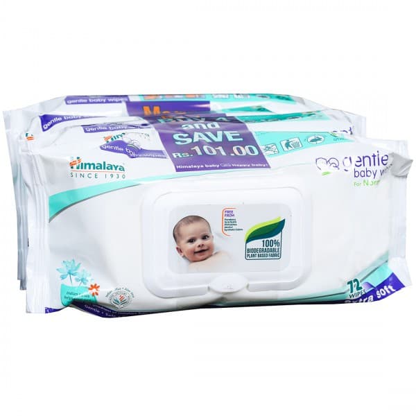 Himalaya Gentle Baby Wipes Extra Soft for Normal Skin 15 x 20 cm with Lid Mega Offer (Save Rs 101) 4 x 72 Wipes
