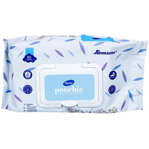 Dignity Poochie Baby Wipes with Lid (15 cm x 20 cm) Pack Of 80