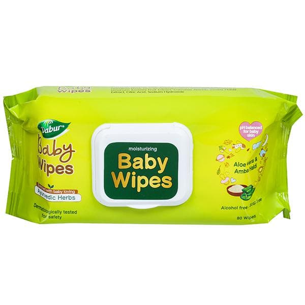 Dabur Moisturizing Baby Wipes Enriched With Ayurvedic Herbs (150 mm x 200 mm) Pack Of 80