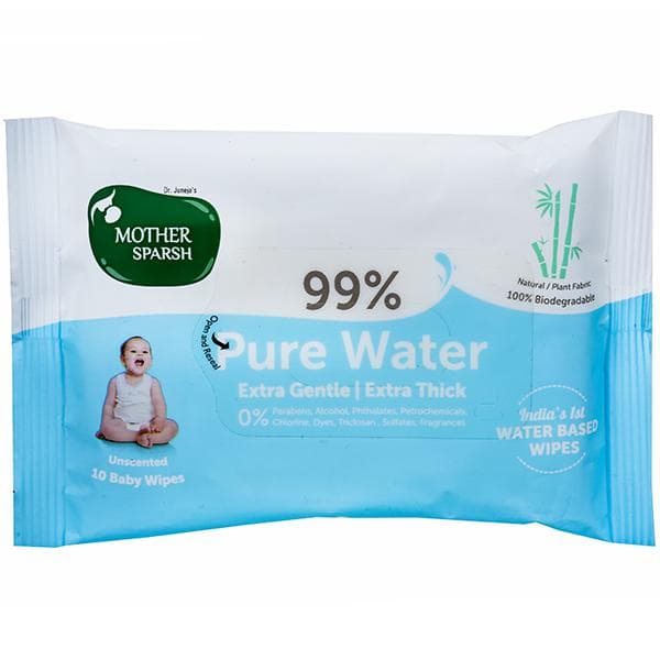 Mother Sparsh 99% Pure Water Extra Gentle & Thick Baby Wipes 20 cm x 15 cm Pack Of 10