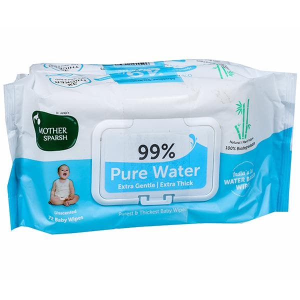 Mother Sparsh Combo Pack 99% Pure Water Extra Gentle & Thick Baby Wipes 15 cm x 20 cm (Off Rs 49) Pack Of 2 x 72