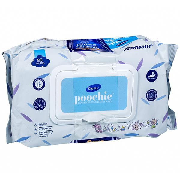 Dignity Poochie Baby Wipes 15 cm x 20 cm (Save Rs 100) Pack Of 2 x 80