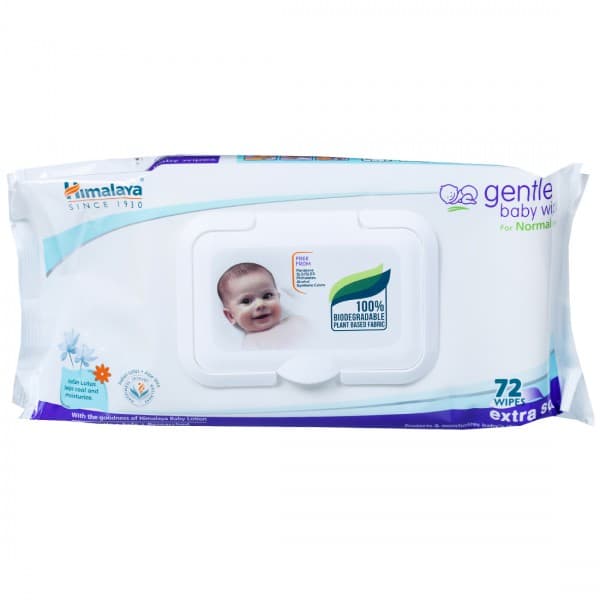 Himalaya Gentle Baby Wipes Extra Soft for Normal Skin with Lid (15 cm x 20 cm) Pack Of 72