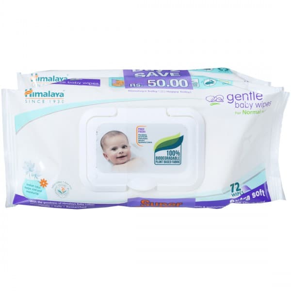 Himalaya Gentle Baby Wipes Extra Soft For Normal Skin 15 cm x 20 cm with Lid(SuperSaverPackSaveRs50) Pack Of 2 x 72