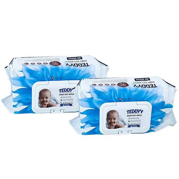 Teddyy Baby Wet Wipes 15 cm x 20 cm (Buy 1 Get 1 Free) Pack Of 2 x 80
