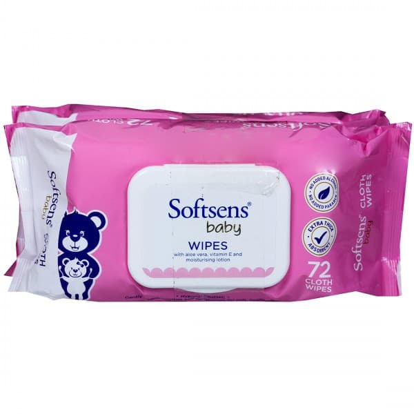 Softsens Baby Wipes with Lid 14 cm x 20 cm (Buy 1 Get 1 Free) Pack Of 2 x 72
