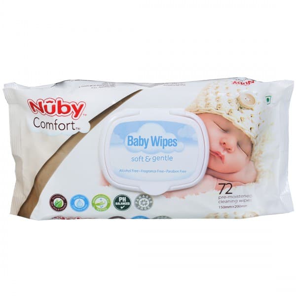 Nuby Comfort Baby Wipes Soft & Gentle with Lid (150 mm x 200 mm) 101 Pack Of 72