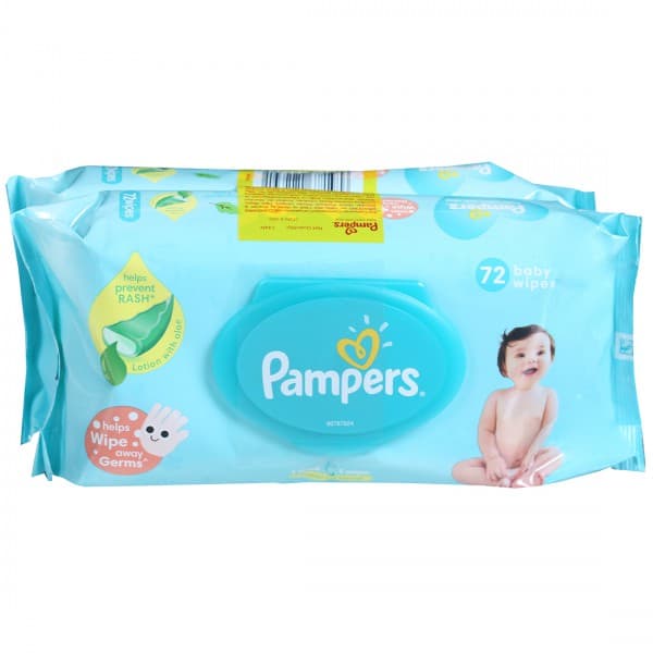 Pampers Baby Wipes with Aloe 18 cm x 15 cm with Lid Pack Of 2 x 72