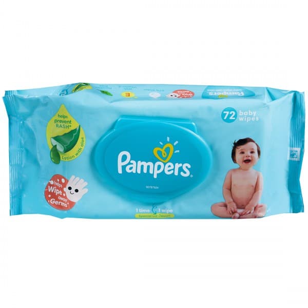 Pampers Baby Wipes Aloe and Vitamin E with Lid 18 cm x 15 cm Pack Of 72