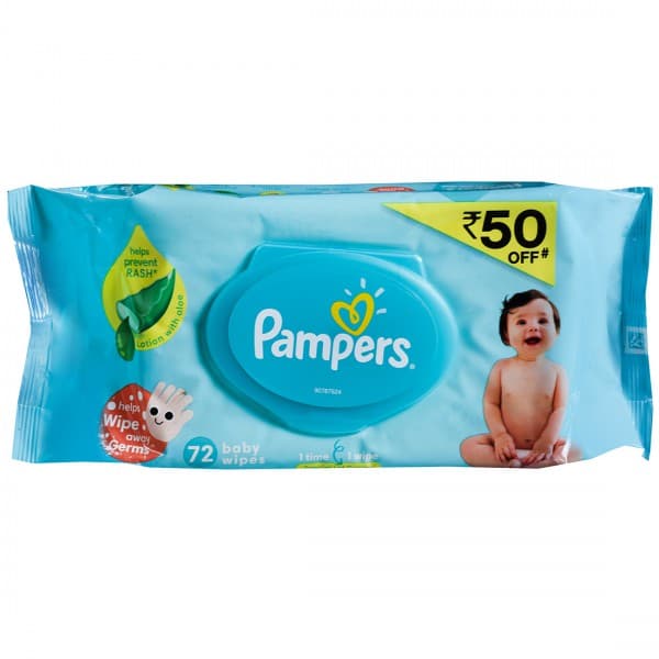 Pampers Baby Wipes Aloe and Vitamin E with Lid 18 cm x 15 cm (Rs 50 Off) Pack Of 72