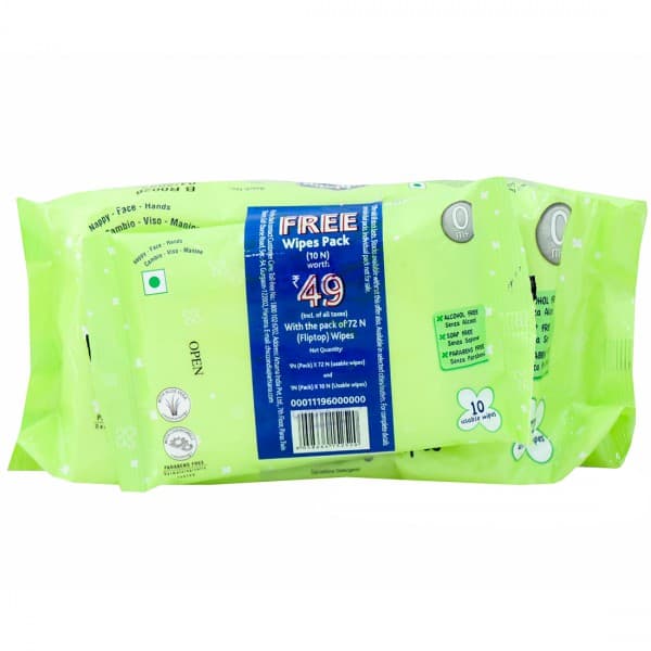 Chicco Soft Cleansing Wipes with Lid 20 cm x 15 cm (Free Chicco Wipes 10N) CH111960 Pack Of 72