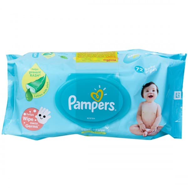 Pampers Baby Wipes with Aloe 17 cm x 14 cm with Lid Pack Of 2 x 72