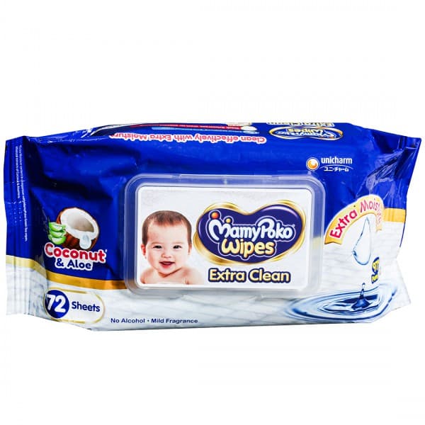 Mamypoko Extra Clean Wipes Coconut & Aloe with Lid (200 mm x 140 mm) Pack Of 72