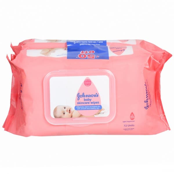 Johnsons Baby Wipes with Lid Combo 20 cm x 14 cm (Super Saver Pack Rs 50 Off) Pack Of 2 x 72
