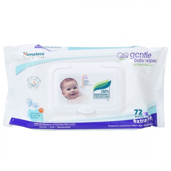 Himalaya Gentle Baby Wipes Extra Soft for Normal Skin with Lid (14 cm x 20 cm) Pack Of 72