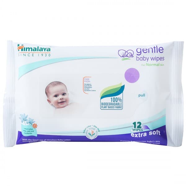 Himalaya Gentle Baby Wipes Extra Soft For Normal Skin (14 cm x 20 cm) Pack Of 12