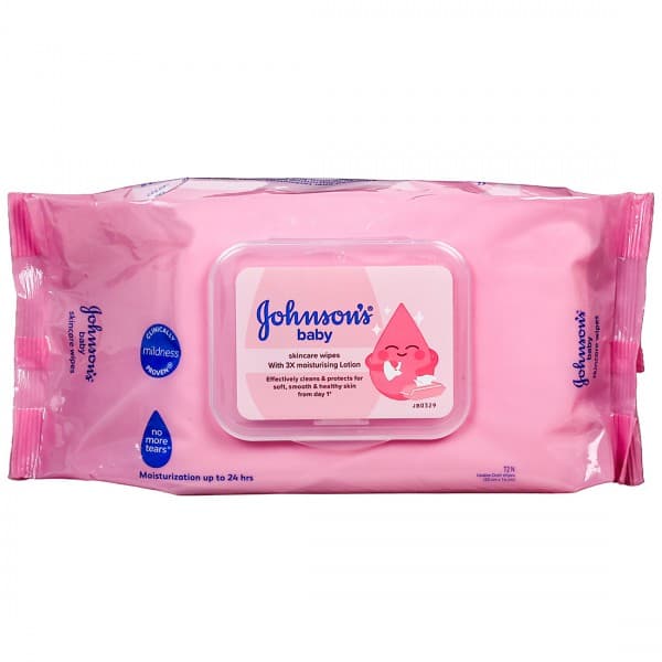 Johnsons Baby No More Tears Skincare Wipes With 3X Moisturizing Lotion With Lid 20 cm x 14 cm Pack Of 72