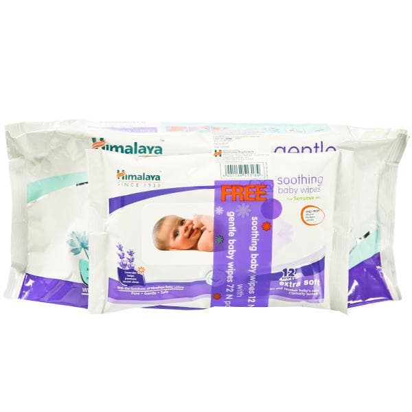Himalaya Gentle Baby Wipes Extra Soft (Free Himalaya Soothing Baby Wipes Pack Of 12) (15 cm x 21 cm) Pack Of 72