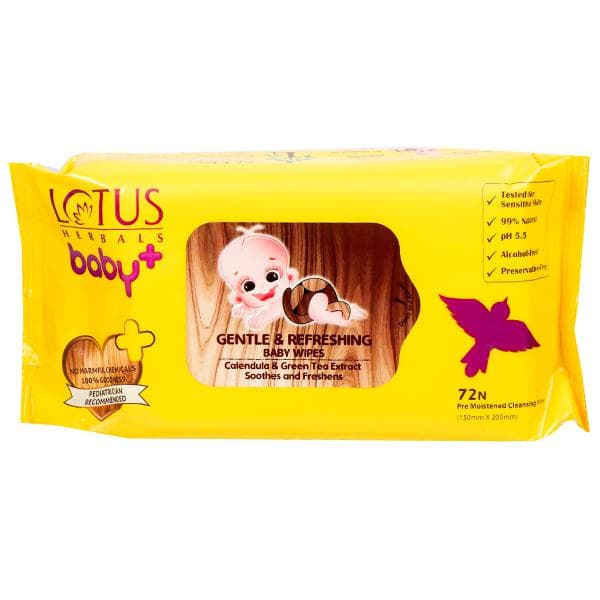 Lotus Herbals Baby+ Gentle & Refreshing Baby Wipes (150 mm x 200 mm) Pack Of 72