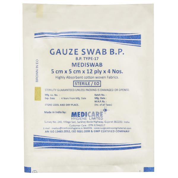 Mediswab Gauze Swab (12 Ply) 5 cm x 5 cm Pack Of 4